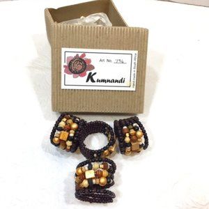 Handmade Brown Beaded Napkin Ring Holders Set of 4 South Africa 1.5"